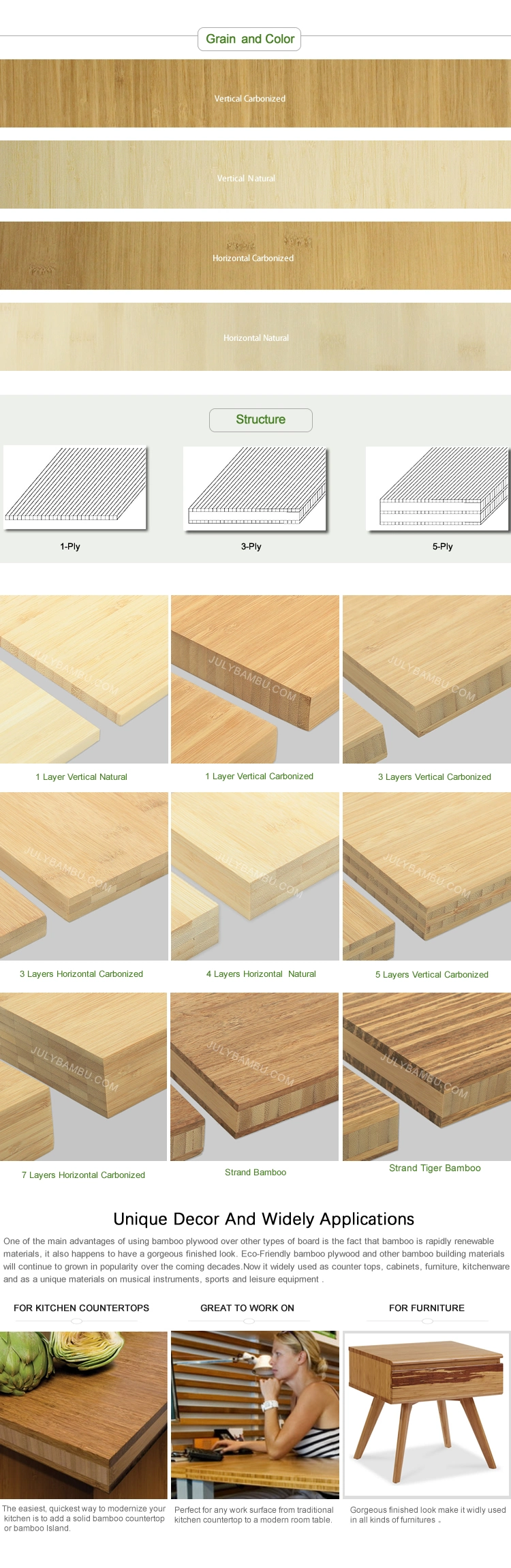 6 Layer Bamboo Laminated Sheets Use for Horizontal Multi Layer Solid Wood Worktop