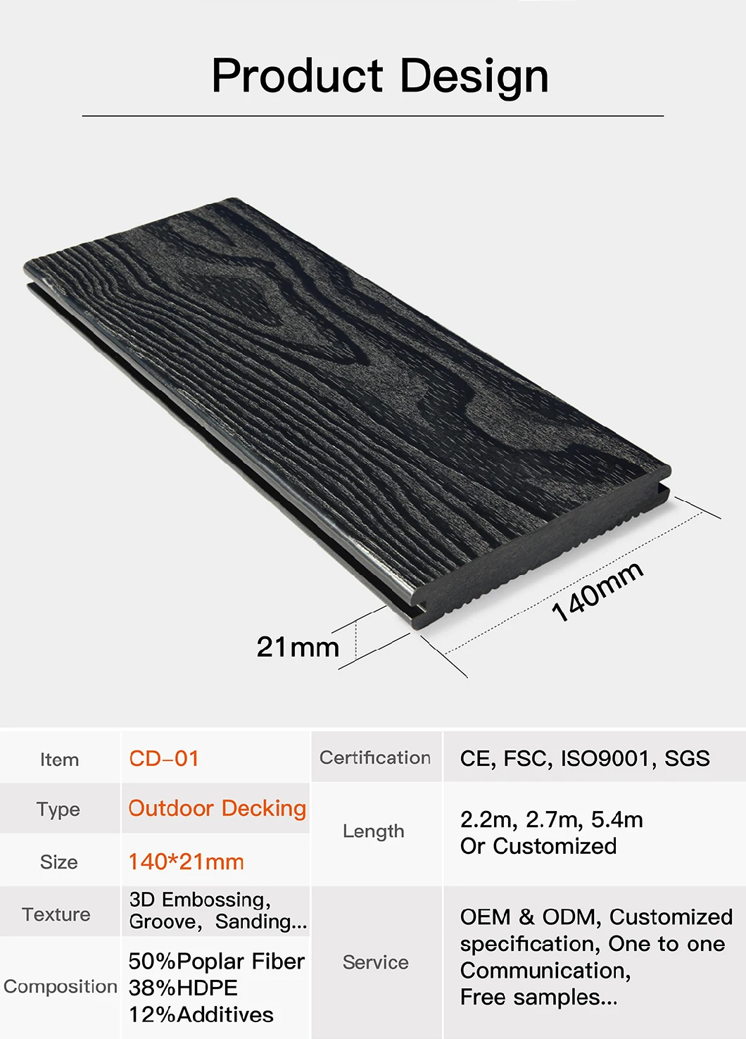 Waterproof Recycled Bamboo Black Composite Decking
