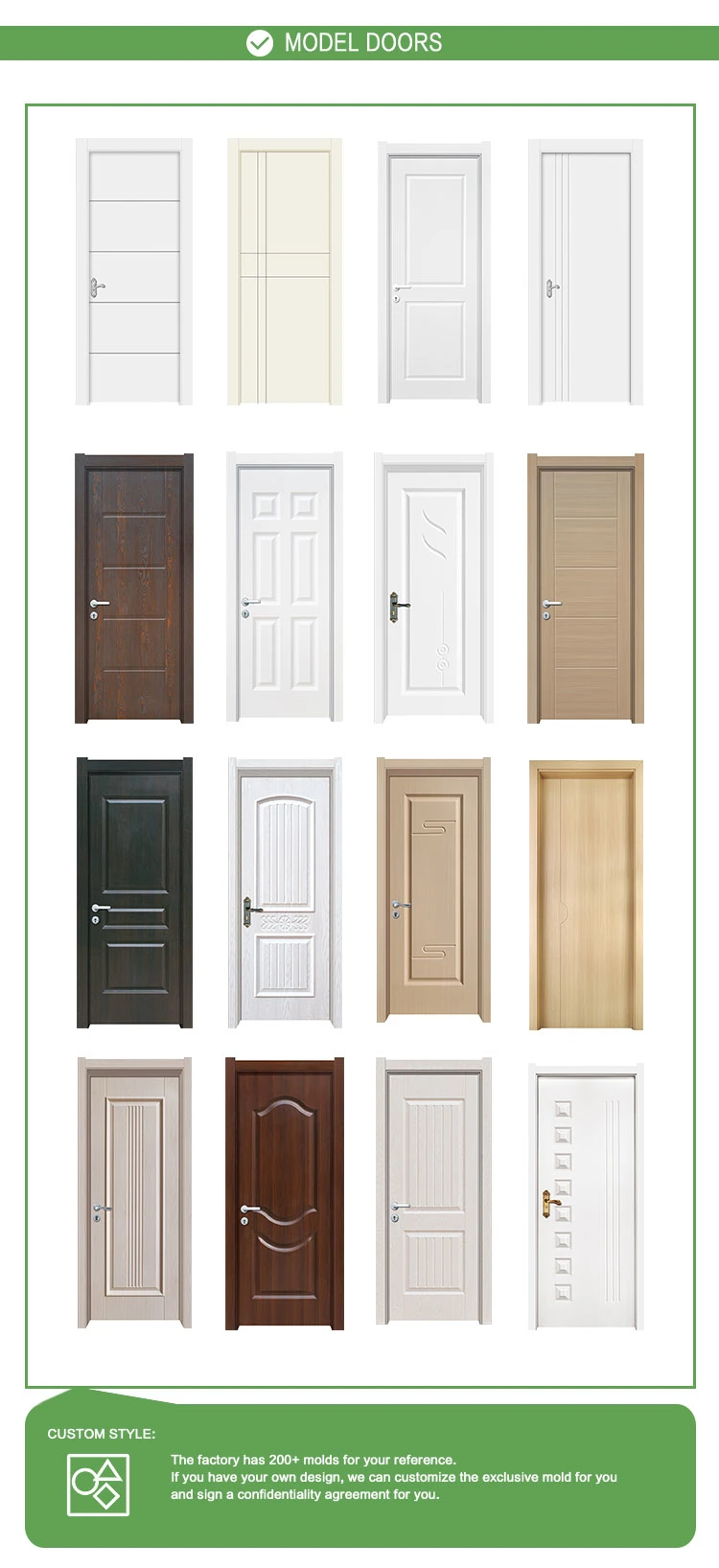High Quality Waterproof Wood Bamboo Fiber WPC Door with Frame for Kitchen Bedroom