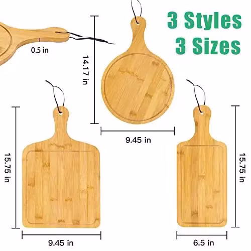 Organic Bamboo Paddle Cutting Board Pizza Board with Handle